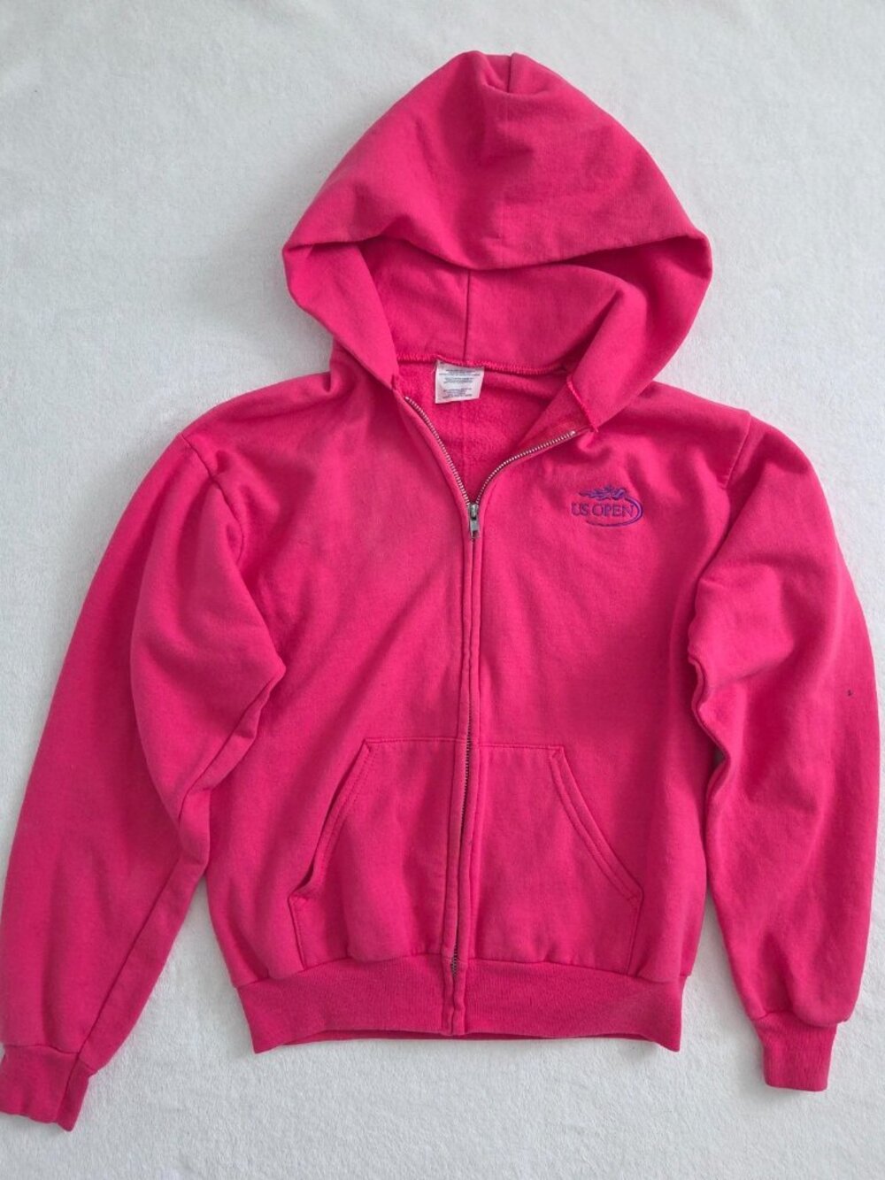 Vtg US Open Pink Hoodie Youth XL Tennis Athleisure Preppy Y2K Sporty Full Zip - Picture 13 of 16